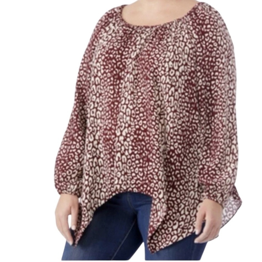 Michael Michael Kors Cheetah Print Asymmetrical Blouse 2X Blouson Sleeve